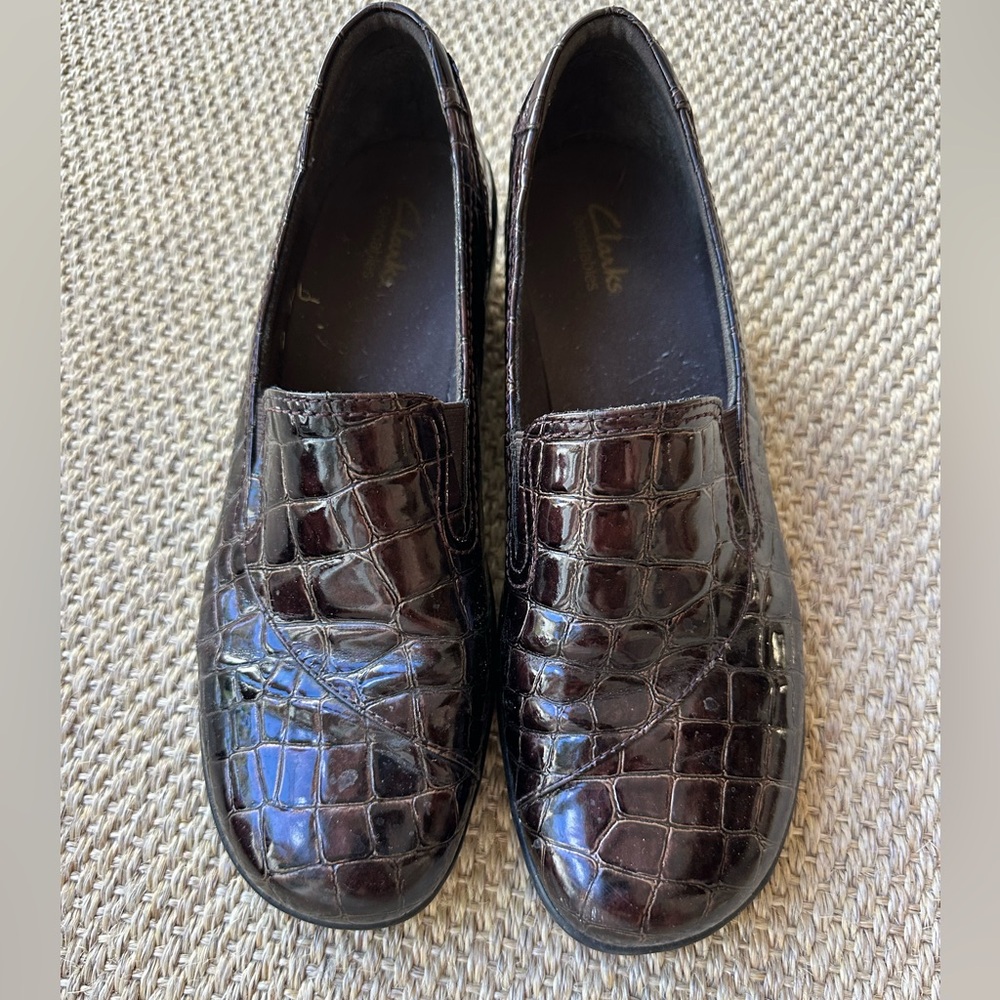 Clarks Bendables Brown Crocodile Pattern Loafers